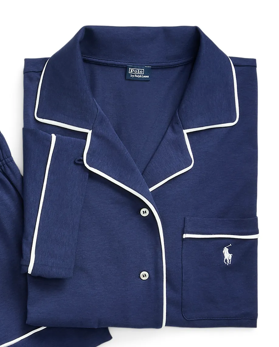 Granatowa krótka piżama z kołnierzem - Image #1