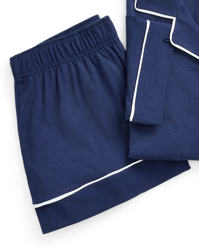 Granatowa krótka piżama z kołnierzem - Image #2