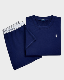 Granatowa krótka piżama z logo - Image #0