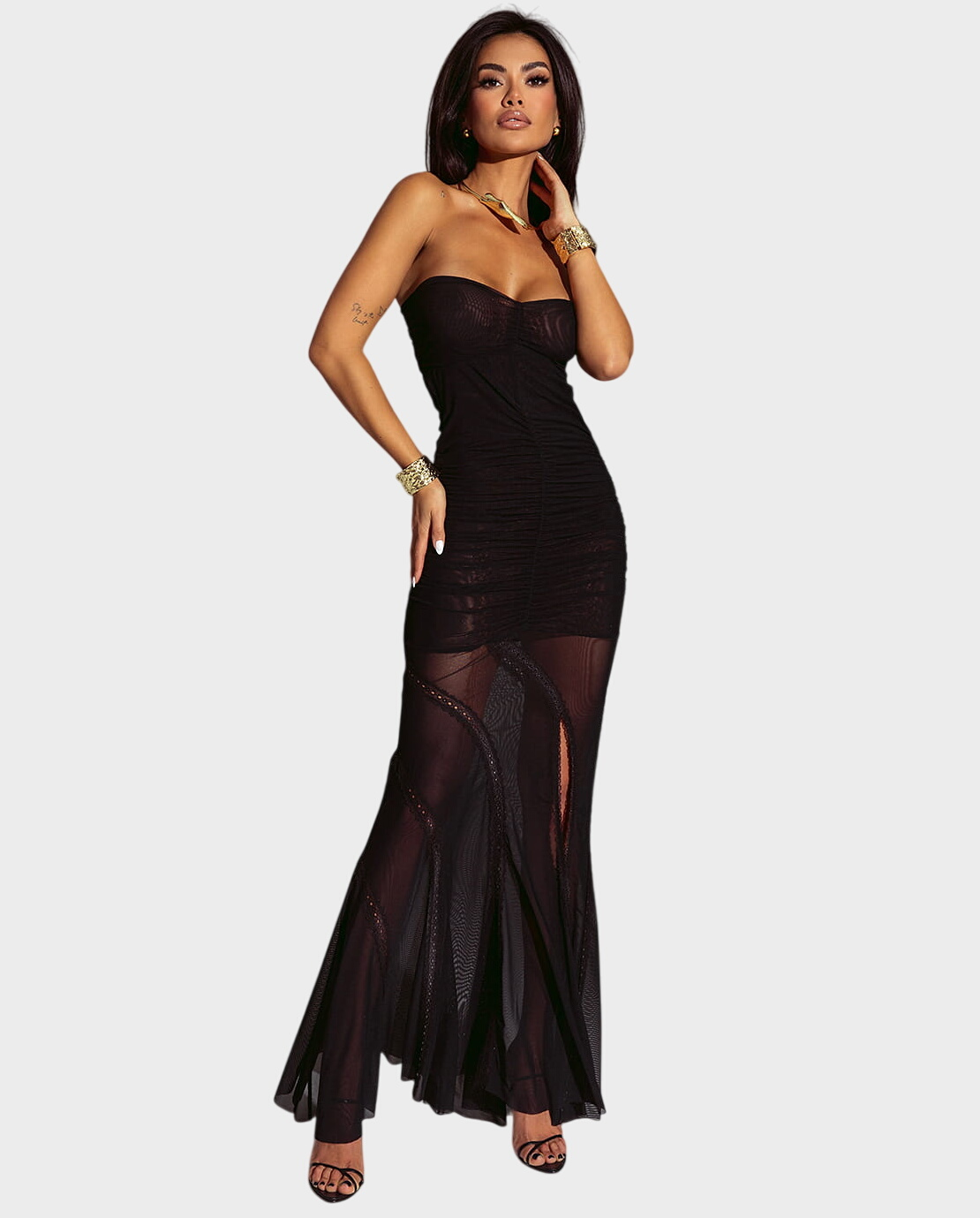 Długa czarna sukienka z siateczki #033 - Image #1