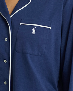 Granatowa długa piżama z kołnierzem - Image #2