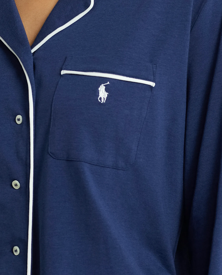 Granatowa długa piżama z kołnierzem - Image #2