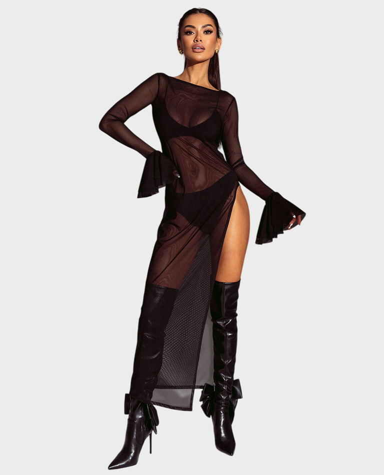 Siateczkowa sukienka z rozcięciem #037