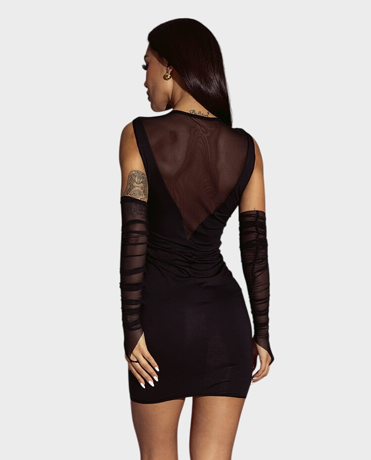 Czarna mini sukienka z siateczką #047 - Image #2