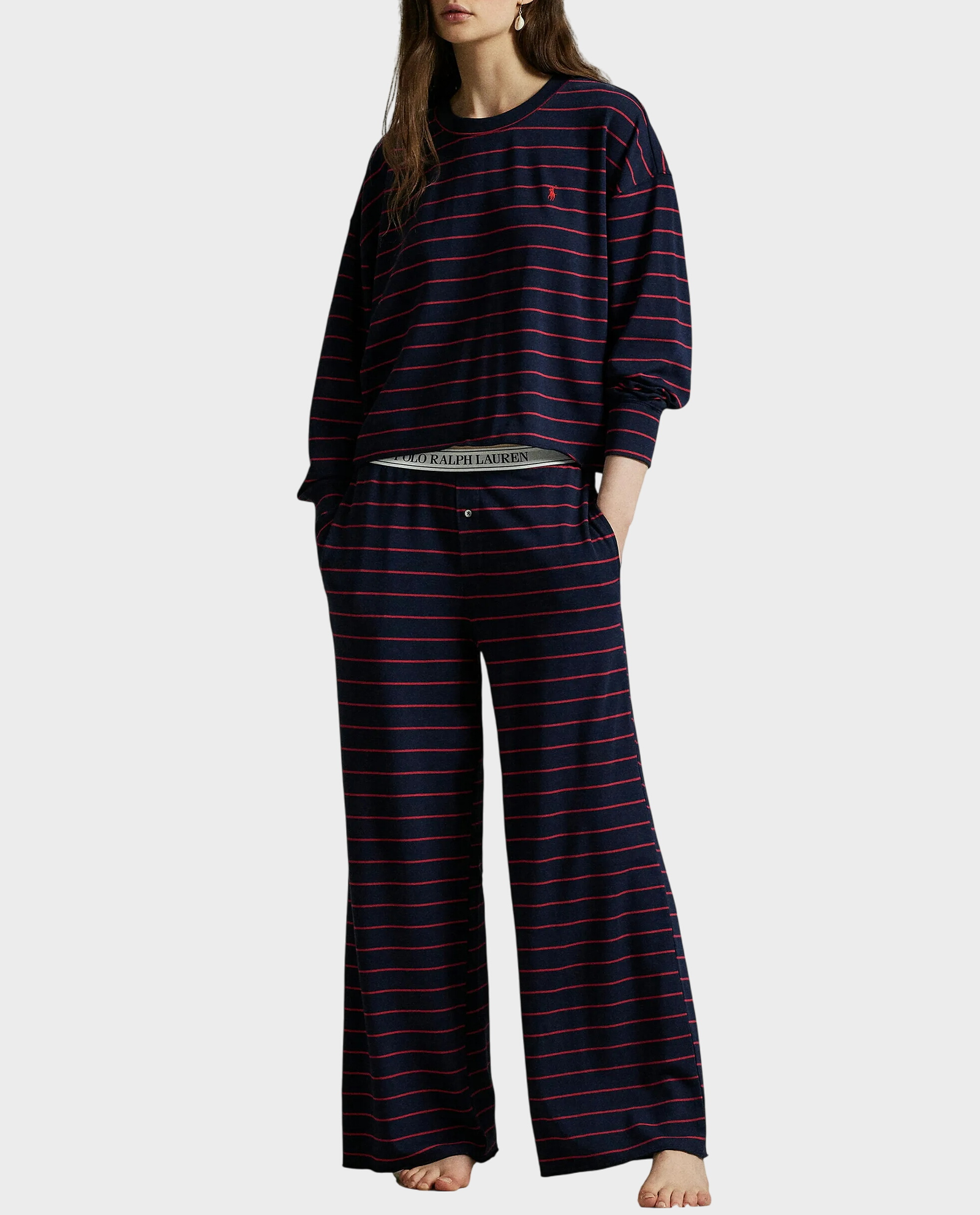 Długa granatowa piżama w paski - Image #0