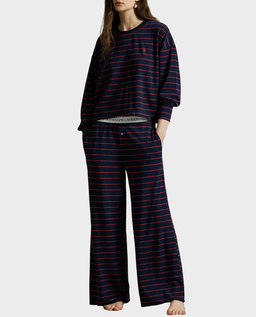 Długa granatowa piżama w paski - Image #0