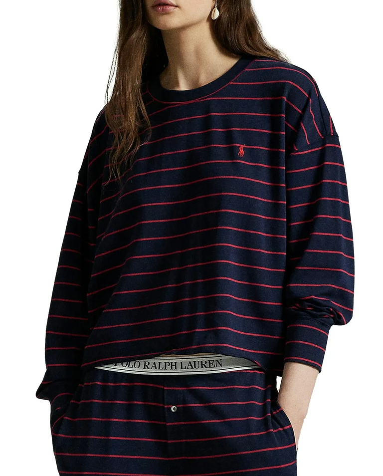 Długa granatowa piżama w paski