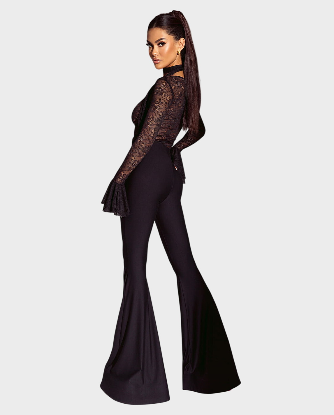 Czarne spodnie z rozszerzanymi nogawkami #079 - Image #2