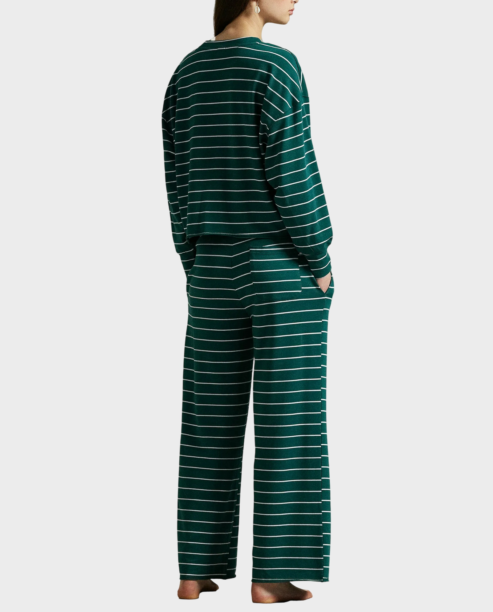 Długa zielona piżama w paski - Image #1
