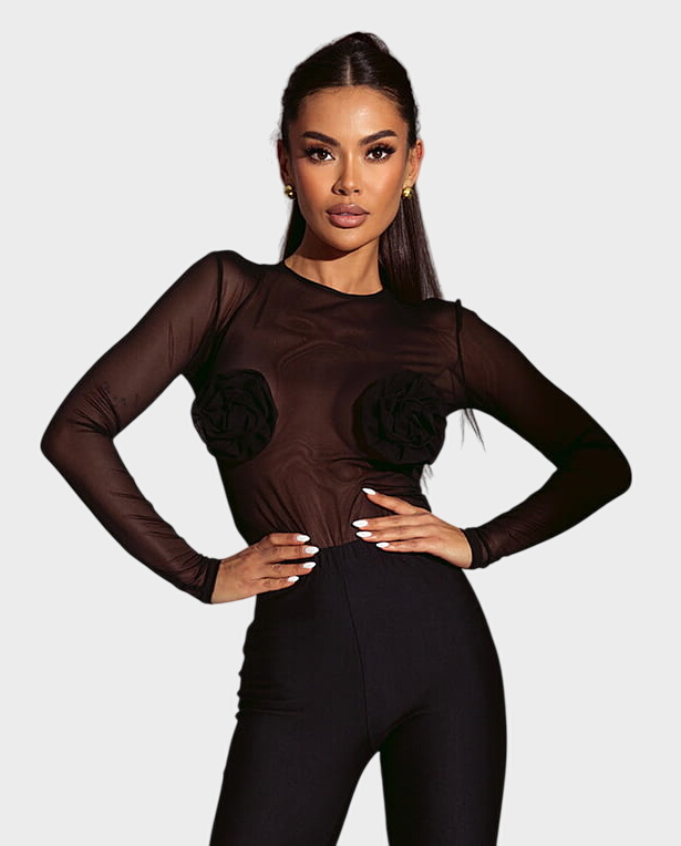 Siateczkowa bluzka z aplikacjami róży #051