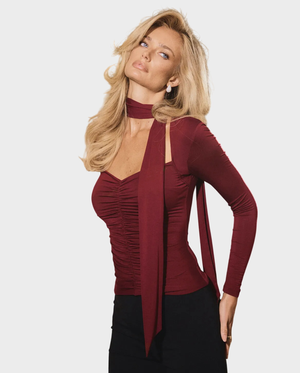 Bordowy top z drapowaniem Issa - Image #0