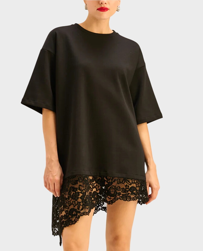 Czarna sukienka z koronkowym dołem Vic - Image #0