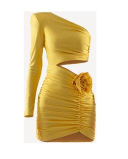 Żółta mini sukienka z różą ANGELA - Image #5