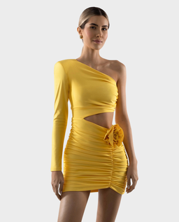 Żółta mini sukienka z różą ANGELA - Image #0