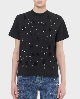 Czarny t-shirt z ozdobnymi aplikacjami - Image #0