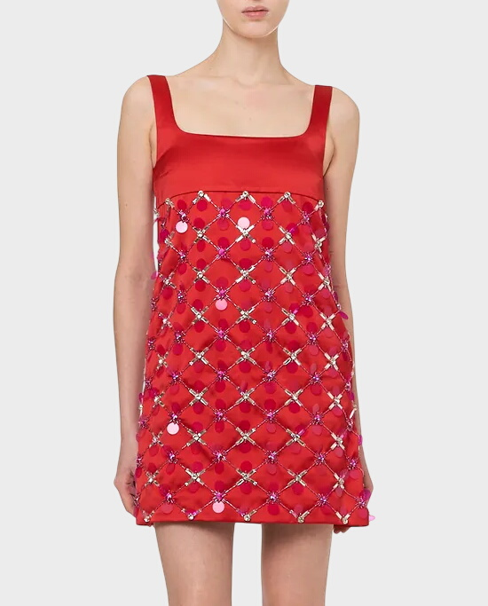 Czerwona sukienka mini z błyszczącą aplikacją