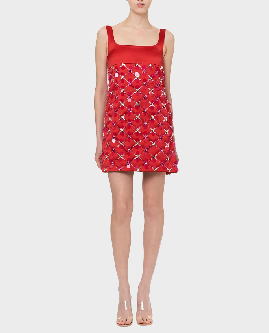 Czerwona sukienka mini z błyszczącą aplikacją - Image #1