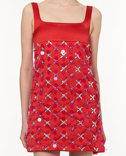 Czerwona sukienka mini z błyszczącą aplikacją - Image #2