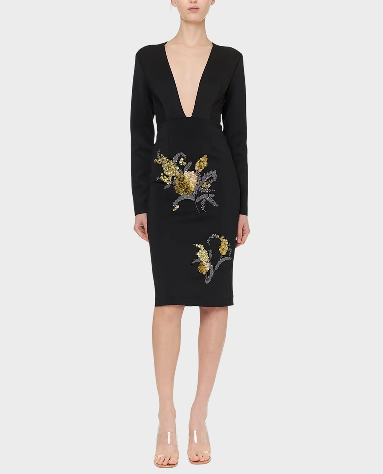 Czarna sukienka midi z głębokim dekoltem