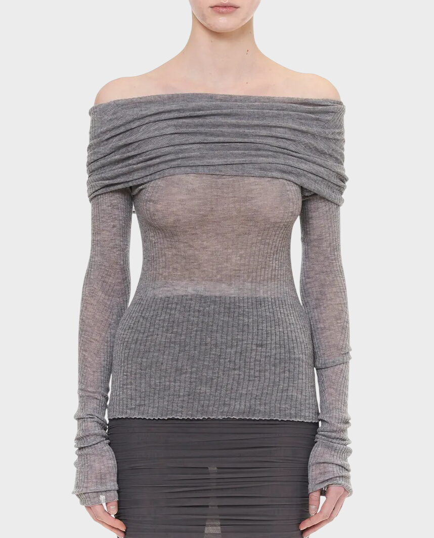 Szary sweter z odkrytymi ramionami - Image #0