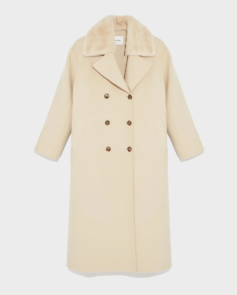 Wełniany płaszcz z futrzanym kołnierzem Manteau