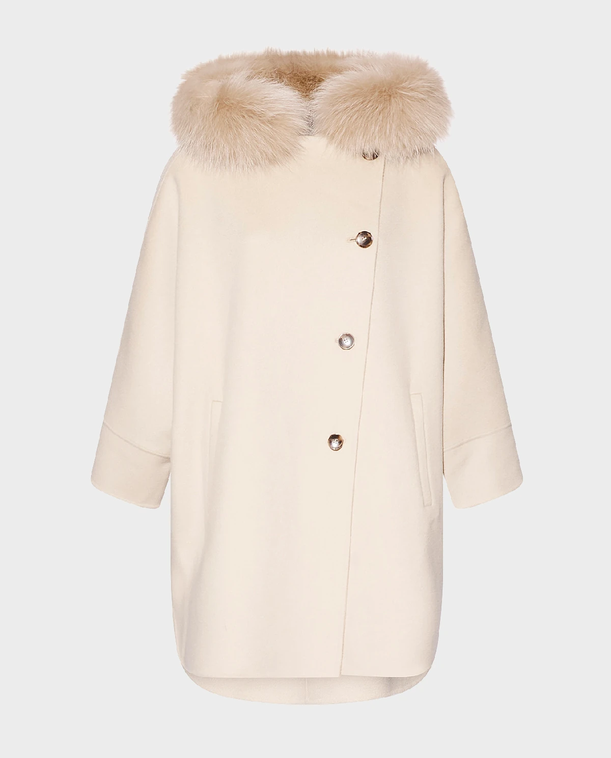 Beżowy wełniany płaszcz z kołnierzem - Image #0