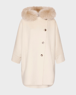 Beżowy wełniany płaszcz z kołnierzem - Image #0