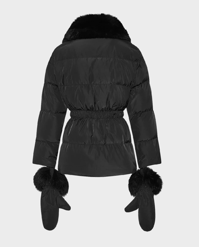 Czarny puchowy płaszcz z kołnierzem - Image #1