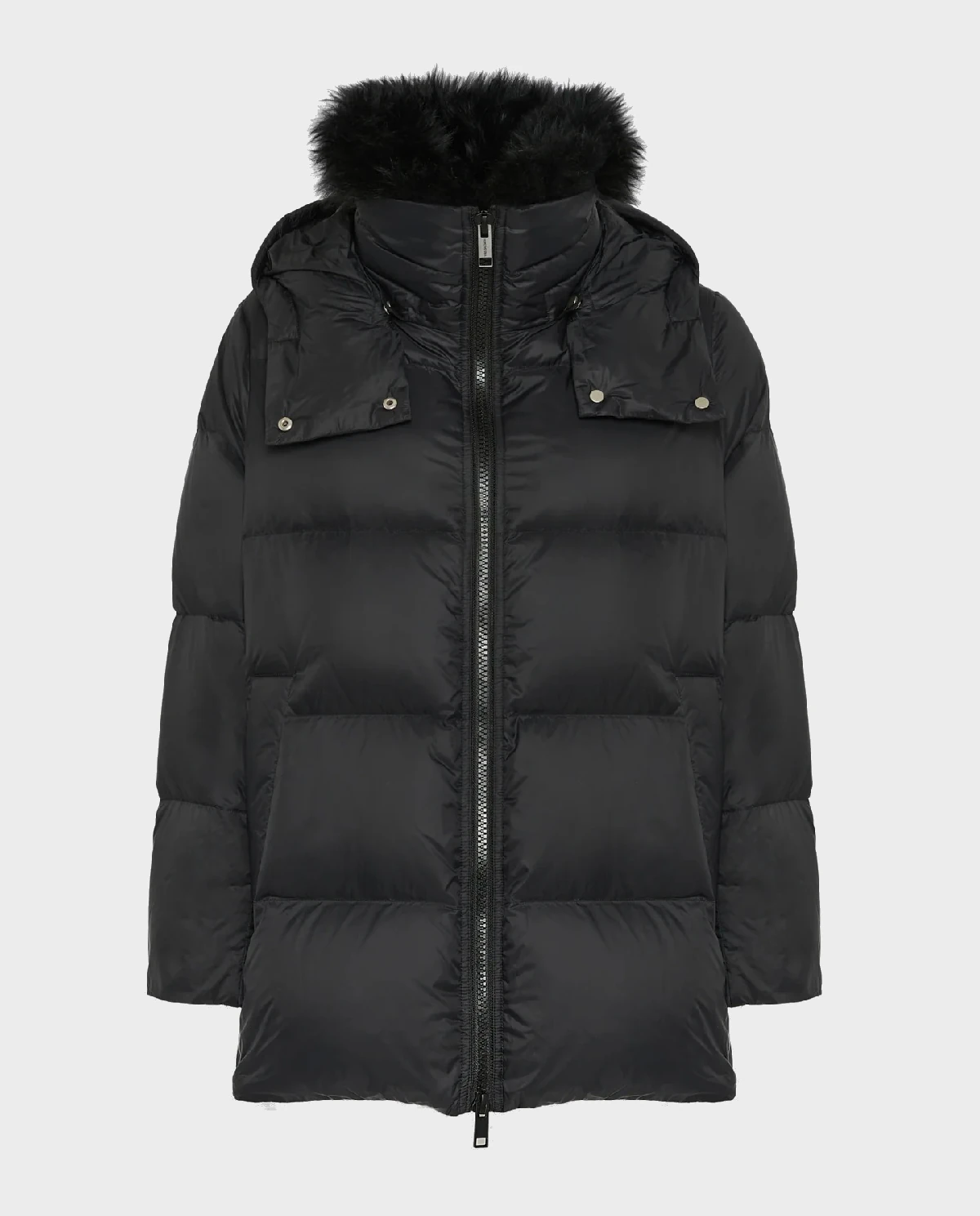 Czarna kurtka puchowa z futrzanym kołnierzem - Image #0
