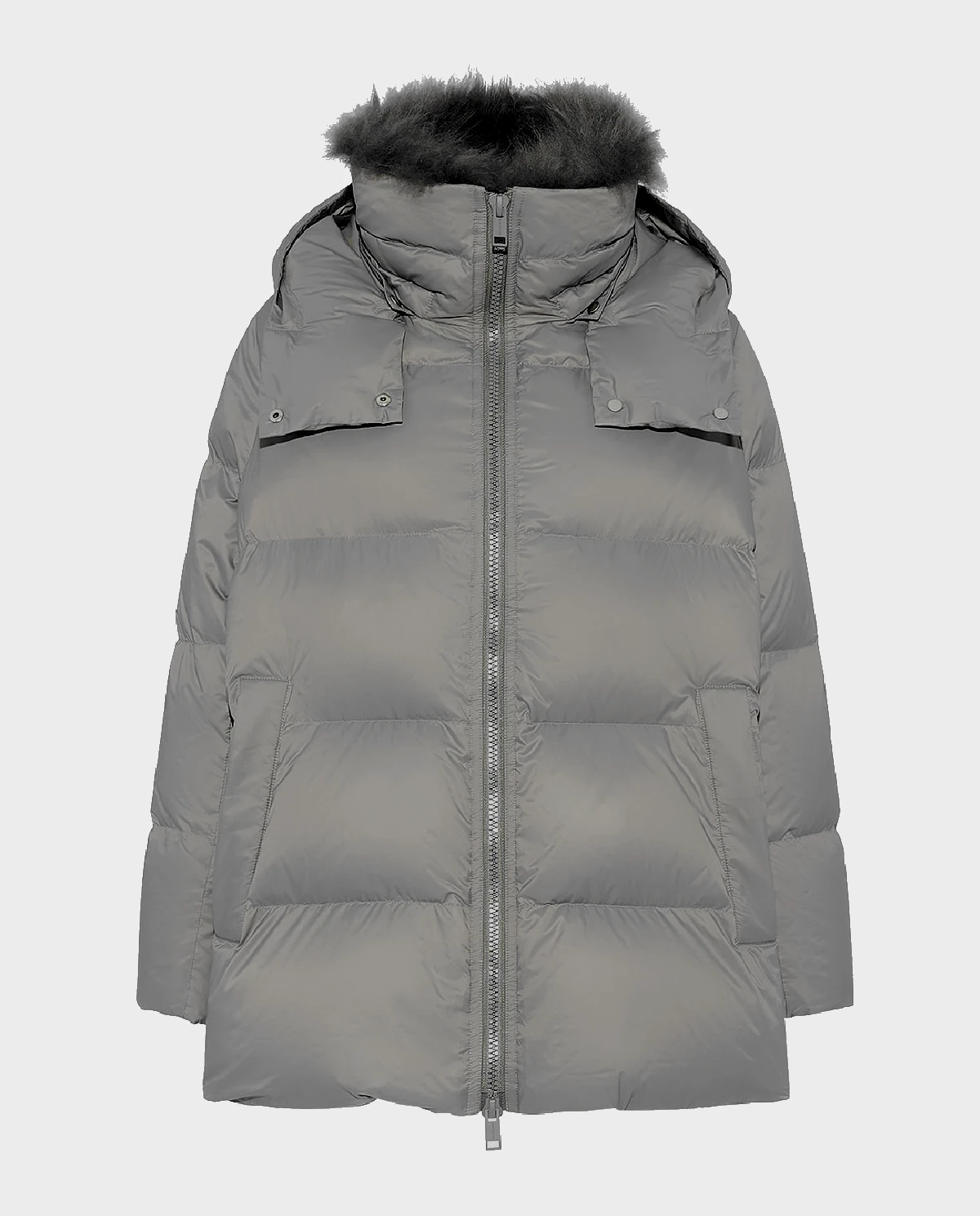 Szara kurtka puchowa z futrzanym kołnierzem - Image #0
