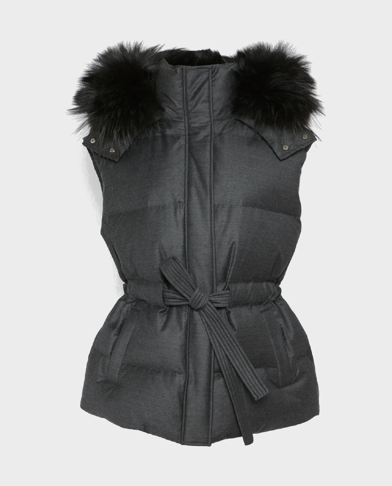 Szary bezrękawnik z kapturem