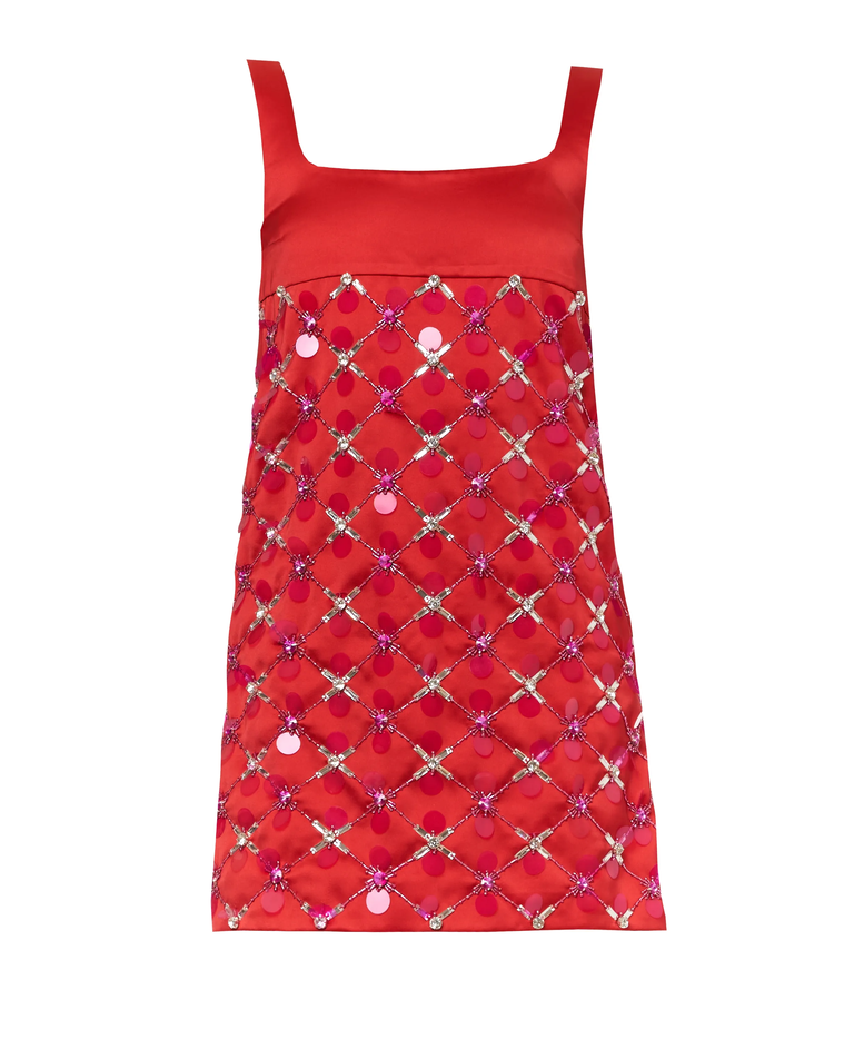 Czerwona sukienka mini z błyszczącą aplikacją - Image #4