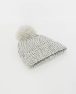 Jasnoszara kaszmirowa czapka z pomponem - Image #0