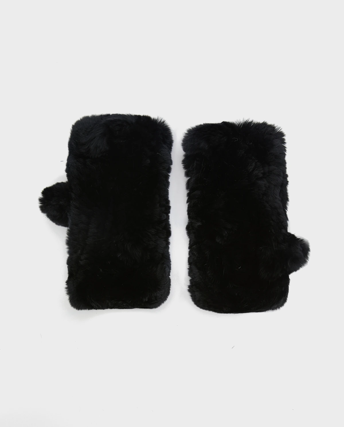 Czarne futrzane rękawiczki z otwartymi palcami - Image #0