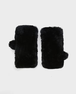 Czarne futrzane rękawiczki z otwartymi palcami - Image #0