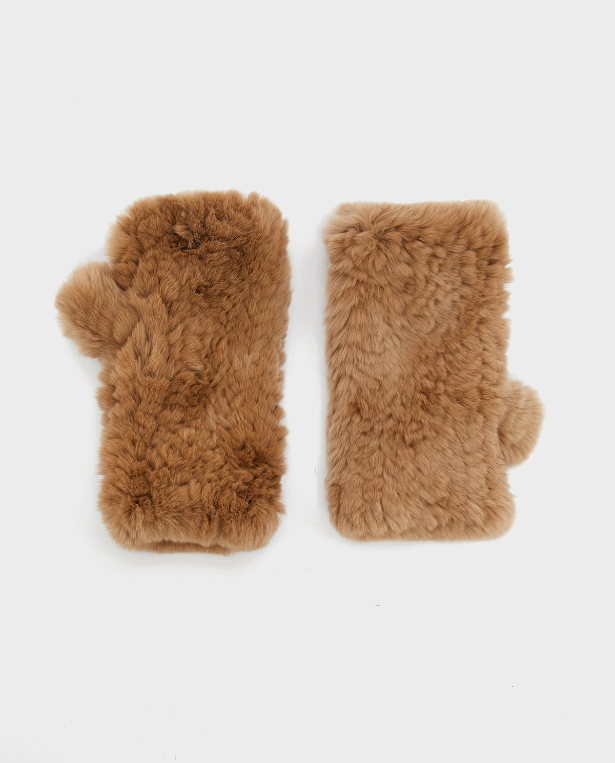 Karmelowe futrzane rękawiczki z otwartymi palcami - Image #0