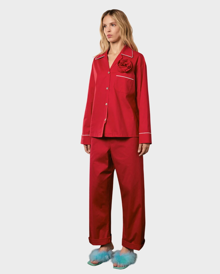 Czerwony set piżamowy z różą - Image #3