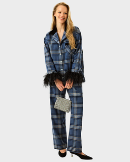 Flanelowy set piżamowy z piórami - Image #0