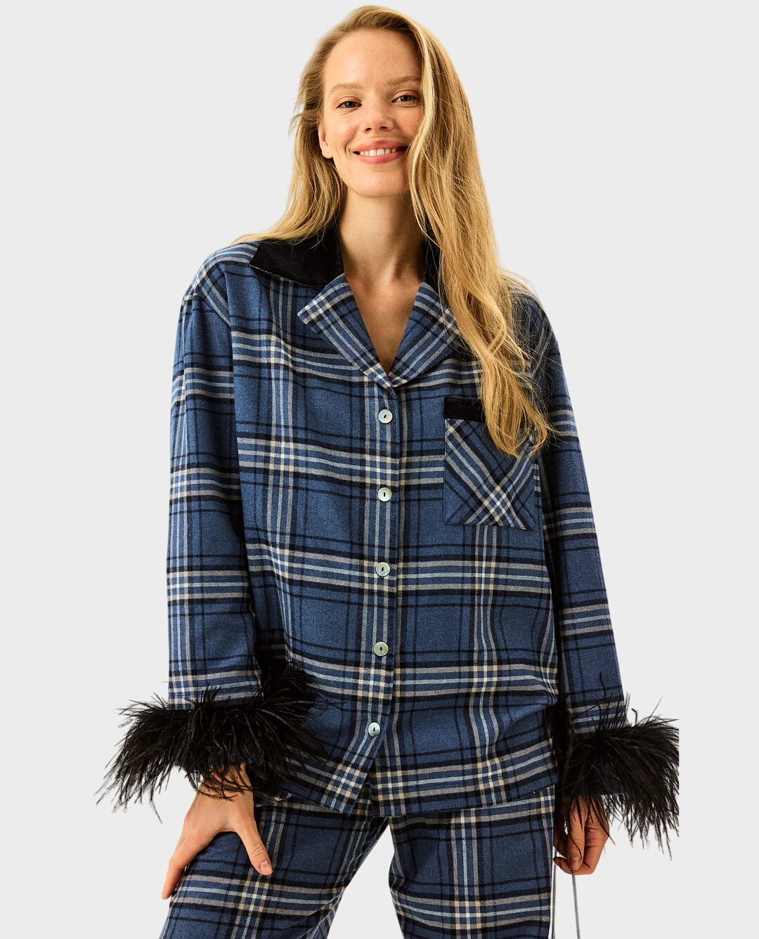 Flanelowy set piżamowy z piórami - Image #1