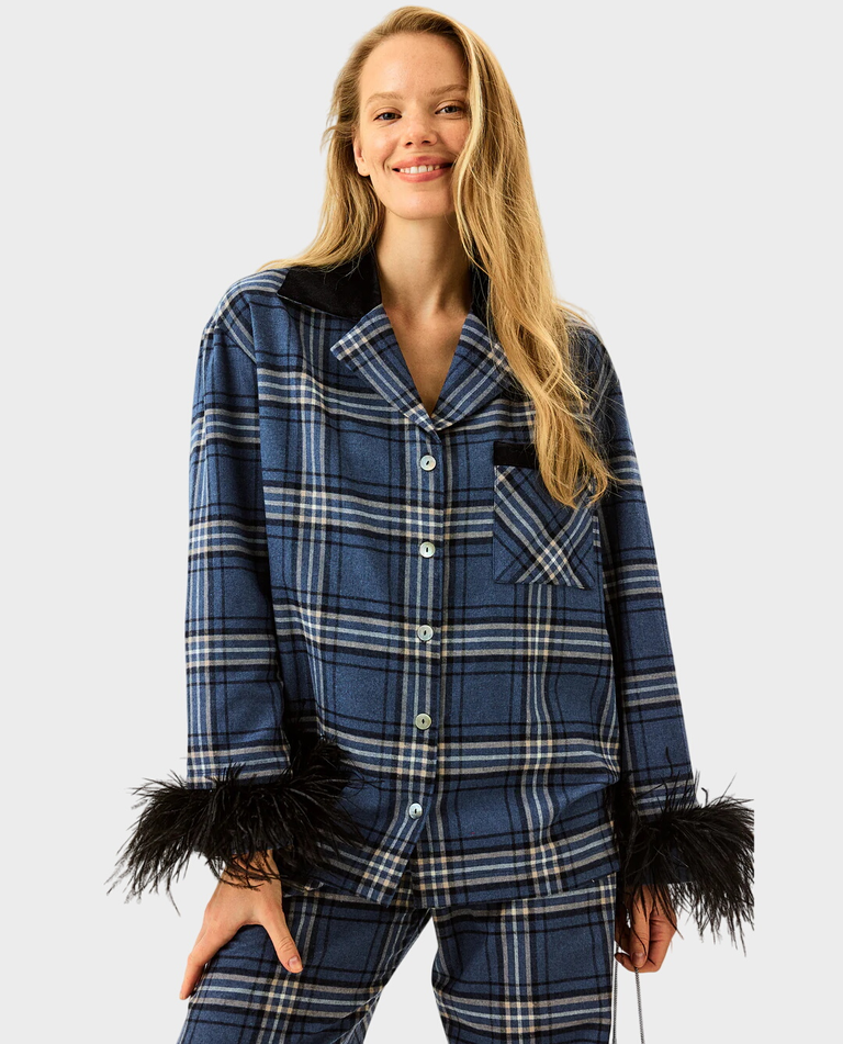 Flanelowy set piżamowy z piórami