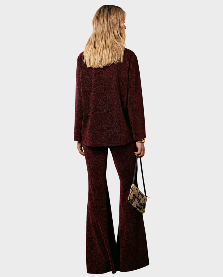 Burgundowy set piżamowy z lureksu - Image #3