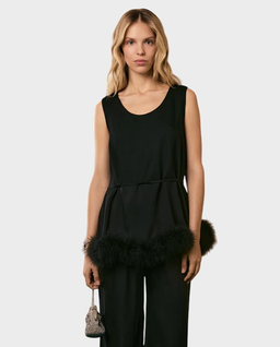Czarny top z piórami Bisou - Image #0