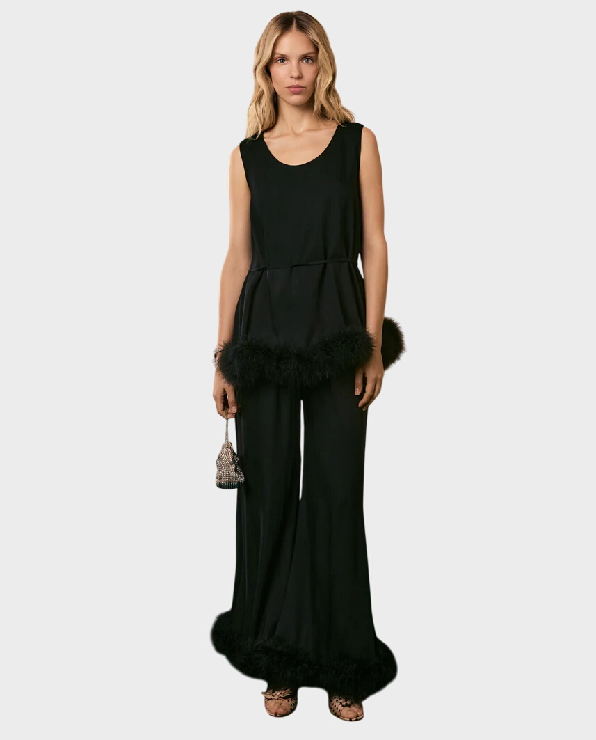 Czarny top z piórami Bisou - Image #2