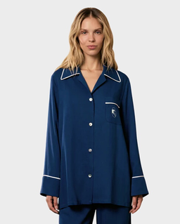 Granatowa koszula z wiskozy Finnegan - Image #0