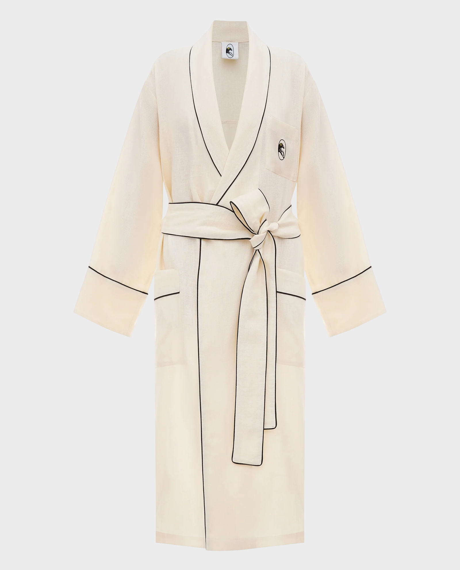 Lniany szlafrok z kontrastową lamówką Paros - Image #1