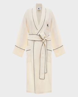 Lniany szlafrok z kontrastową lamówką Paros - Image #1