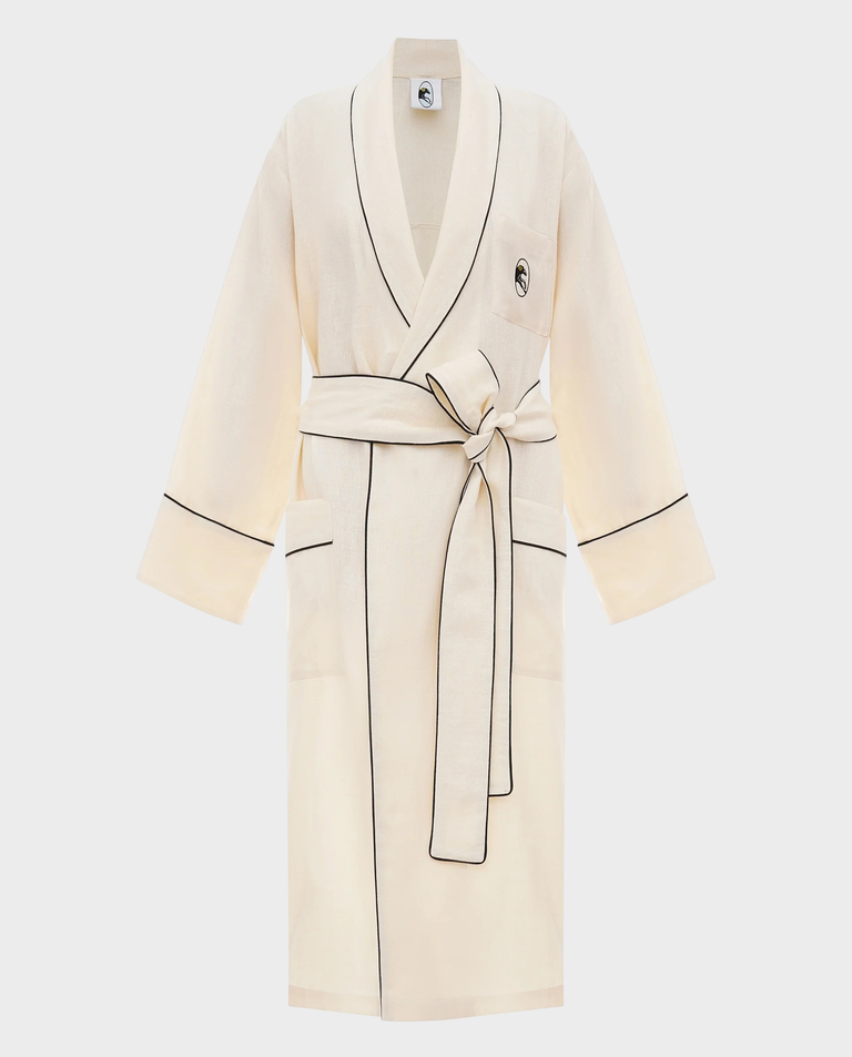 Lniany szlafrok z kontrastową lamówką Paros