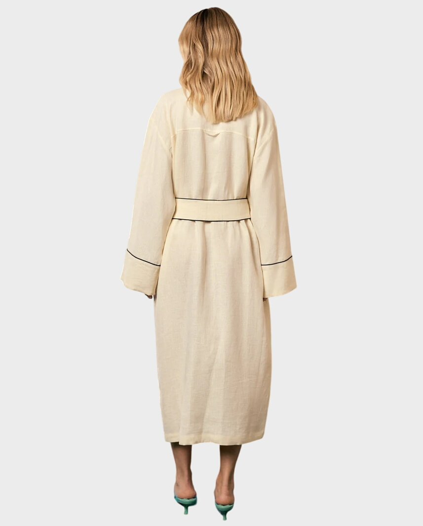 Lniany szlafrok z kontrastową lamówką Paros - Image #2