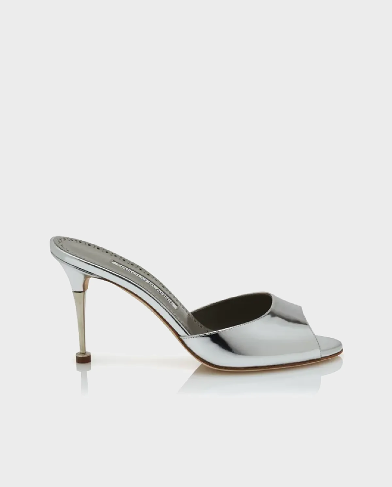 Srebrne klapki na szpilce Astucla 90