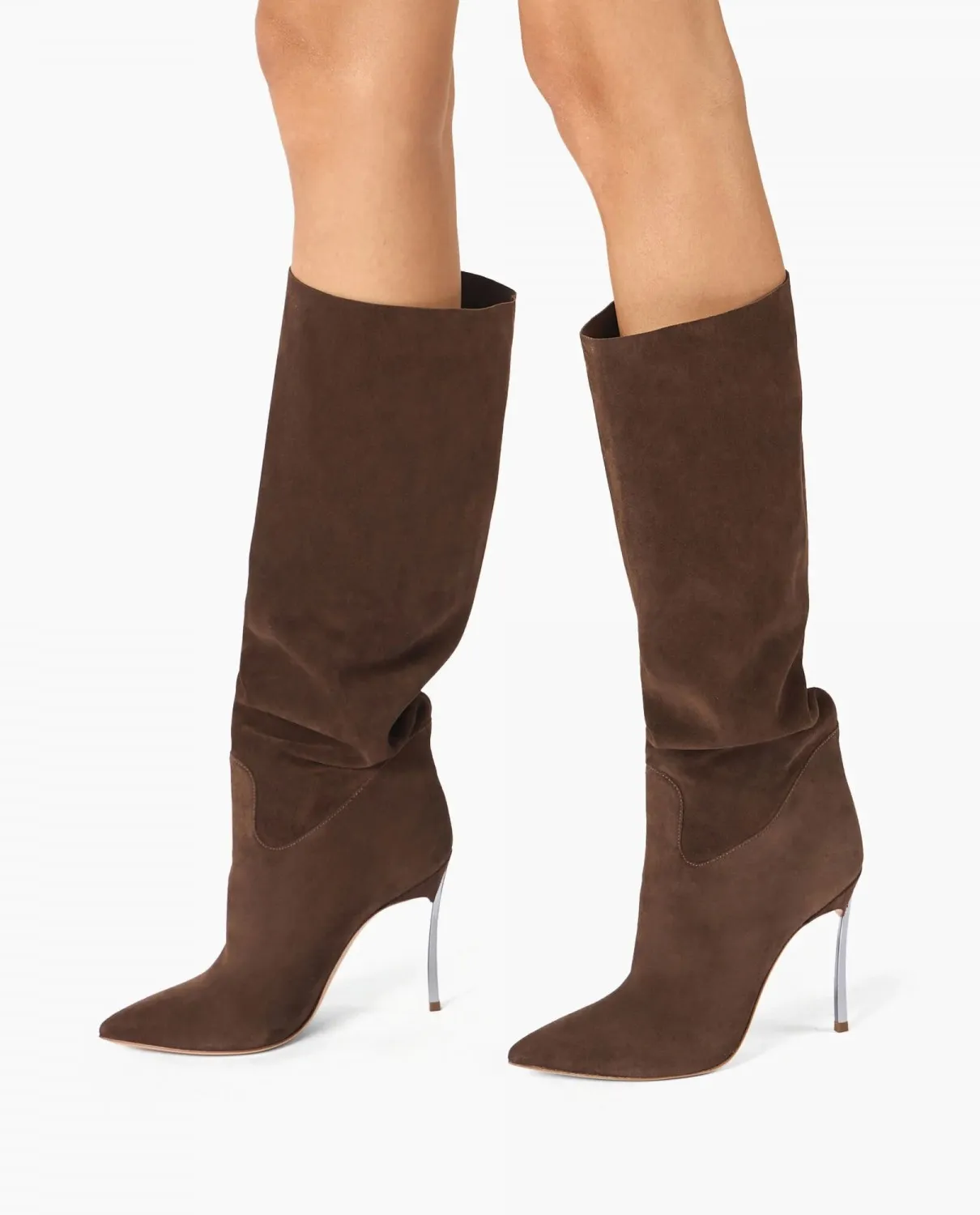 Zamszowe kozaki na ozdobnej szpilce - Image #1